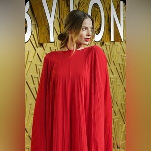Red Pleated Cape Dress - Women